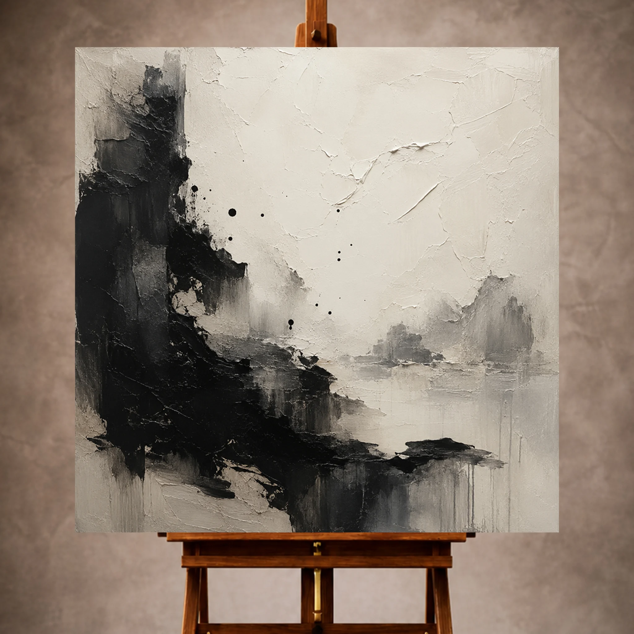 Premium Wall Art Kare Html Edition – WABISABI076 Image 1 Black Wabi Sabi Wall Art print featuring minimal ink forms and handmade brush textures for elegant interiors