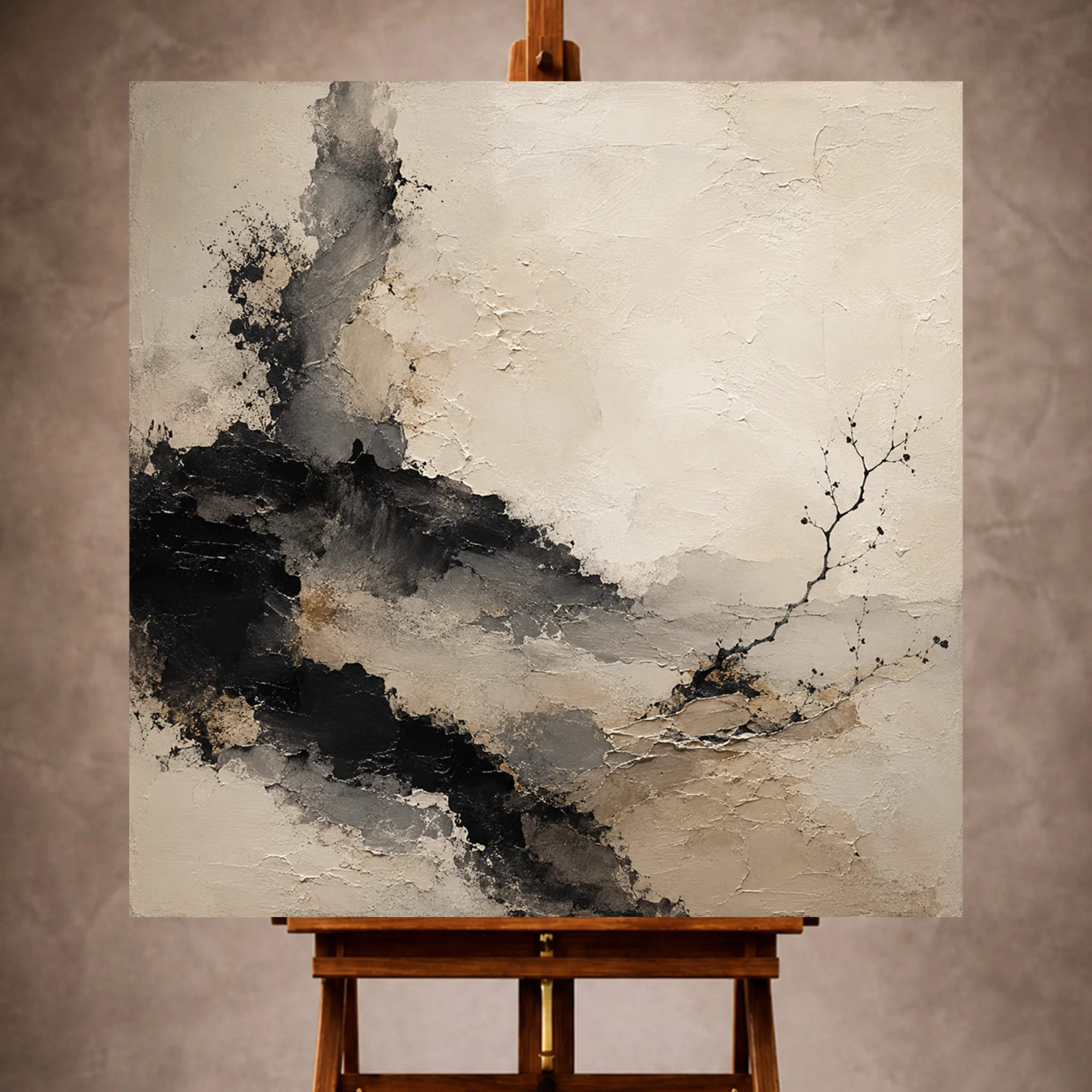 Premium Wall Art Kare Html Edition – WABISABI079 Image 1 Black Wabi Sabi Wall Art print featuring delicate ink formations and dramatic negative space for elegant interiors