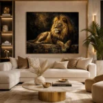 Resting Golden Lion Black & Gold Wall Art Canvas Print - Image 10