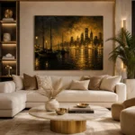 Harbor Skyline Black & Gold Wall Art Canvas Print - Image 10