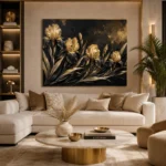 Golden Iris Botanical Black & Gold Wall Art Canvas Print - Image 10