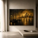 Harbor Skyline Black & Gold Wall Art Canvas Print - Image 11