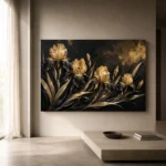 Golden Iris Botanical Black & Gold Wall Art Canvas Print - Image 11