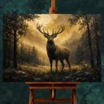 Forest Stag Black & Gold Wall Art Canvas Print - Image 2