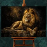 Resting Golden Lion Black & Gold Wall Art Canvas Print - Image 2