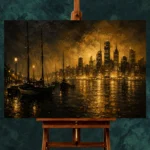 Harbor Skyline Black & Gold Wall Art Canvas Print - Image 2