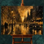 Vintage Taxi Boulevard Black & Gold Wall Art Canvas Print - Image 2