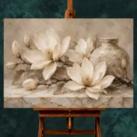 Magnolia Vase Still Life Magnolia Wall Art Canvas Print - Image 2