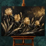 Golden Iris Botanical Black & Gold Wall Art Canvas Print - Image 2