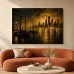 Harbor Skyline Black & Gold Wall Art Canvas Print - Image 3