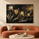 Golden Iris Botanical Black & Gold Wall Art Canvas Print - Image 3