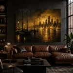 Harbor Skyline Black & Gold Wall Art Canvas Print - Image 4