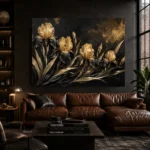 Golden Iris Botanical Black & Gold Wall Art Canvas Print - Image 4