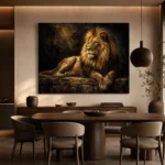 Resting Golden Lion Black & Gold Wall Art Canvas Print - Image 5