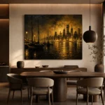 Harbor Skyline Black & Gold Wall Art Canvas Print - Image 5