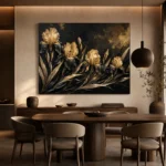 Golden Iris Botanical Black & Gold Wall Art Canvas Print - Image 5