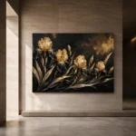 Golden Iris Botanical Black & Gold Wall Art Canvas Print - Image 6