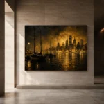 Harbor Skyline Black & Gold Wall Art Canvas Print - Image 6