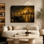 Harbor Skyline Black & Gold Wall Art Canvas Print - Image 7