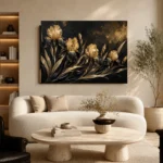 Golden Iris Botanical Black & Gold Wall Art Canvas Print - Image 7