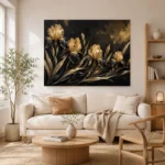 Golden Iris Botanical Black & Gold Wall Art Canvas Print - Image 8