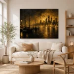 Harbor Skyline Black & Gold Wall Art Canvas Print - Image 8