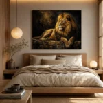Resting Golden Lion Black & Gold Wall Art Canvas Print - Image 9