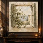 Mediterranean Window Olive Branch Wall Art Canvas Print - Image 4