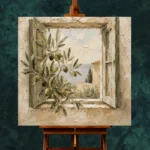 Mediterranean Window Olive Branch Wall Art Canvas Print - Image 2