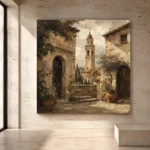 Tuscan Bell Tower Italian Cityscape Wall Art Canvas Print - Image 3