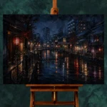 Tokyo Canal Night Cinematic Cityscapes Canvas Print - Image 2