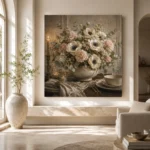 White Anemone Floral Dining Room Wall Art Canvas Print - Image 4