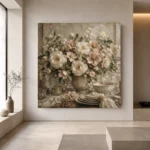 Ivory Peony Floral Dining Room Wall Art Canvas Print - Image 5