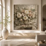 Ivory Peony Floral Dining Room Wall Art Canvas Print - Image 4