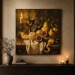 Candlelit Goblet and Fig Fruit Still Life Wall Art Canvas Print - Image 3