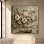Ivory Peony Floral Dining Room Wall Art Canvas Print - Image 6
