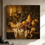 Candlelit Goblet and Fig Fruit Still Life Wall Art Canvas Print - Image 11