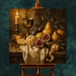 Candlelit Goblet and Fig Fruit Still Life Wall Art Canvas Print - Image 6