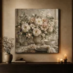 Ivory Peony Floral Dining Room Wall Art Canvas Print - Image 11