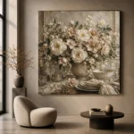 Ivory Peony Floral Dining Room Wall Art Canvas Print - Image 9