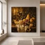 Candlelit Goblet and Fig Fruit Still Life Wall Art Canvas Print - Image 8