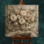 Ivory Peony Floral Dining Room Wall Art Canvas Print - Image 3
