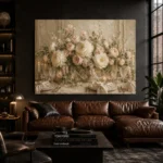 Ivory Peony Floral Dining Room Wall Art Canvas Print - Image 2