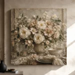 Ivory Peony Floral Dining Room Wall Art Canvas Print - Image 8
