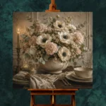 White Anemone Floral Dining Room Wall Art Canvas Print - Image 3