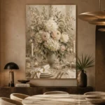 Ivory Hydrangea Floral Dining Room Wall Art Canvas Print - Image 2