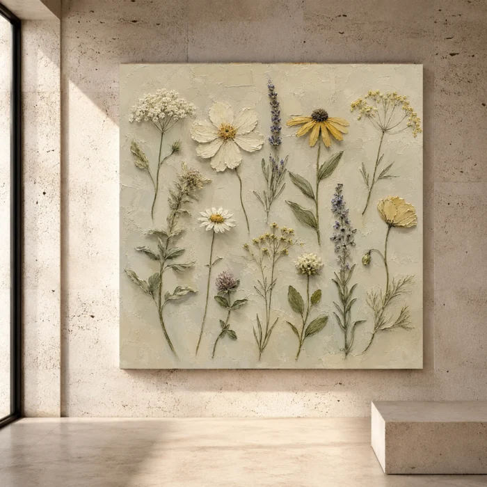 Wildflower Wall Art featuring graceful meadow blooms, slender stems, and a refined painterly botanical composition