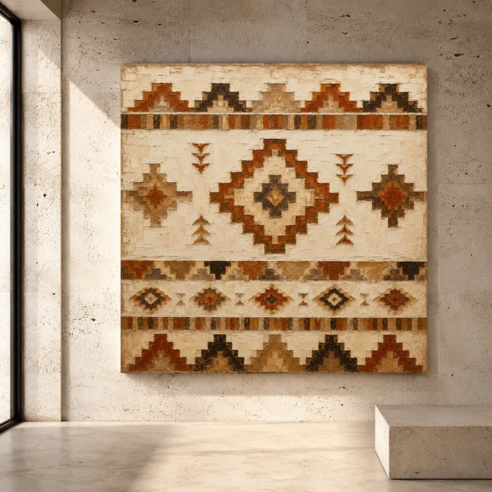 Native Pattern Wall Art featuring geometric motifs, textile-inspired details, and a refined earthy color palett