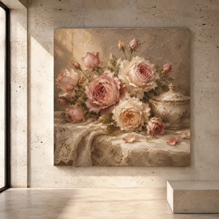 Rose Wall Art featuring elegant painterly blooms, layered petals, and a refined gallery-inspired floral composition