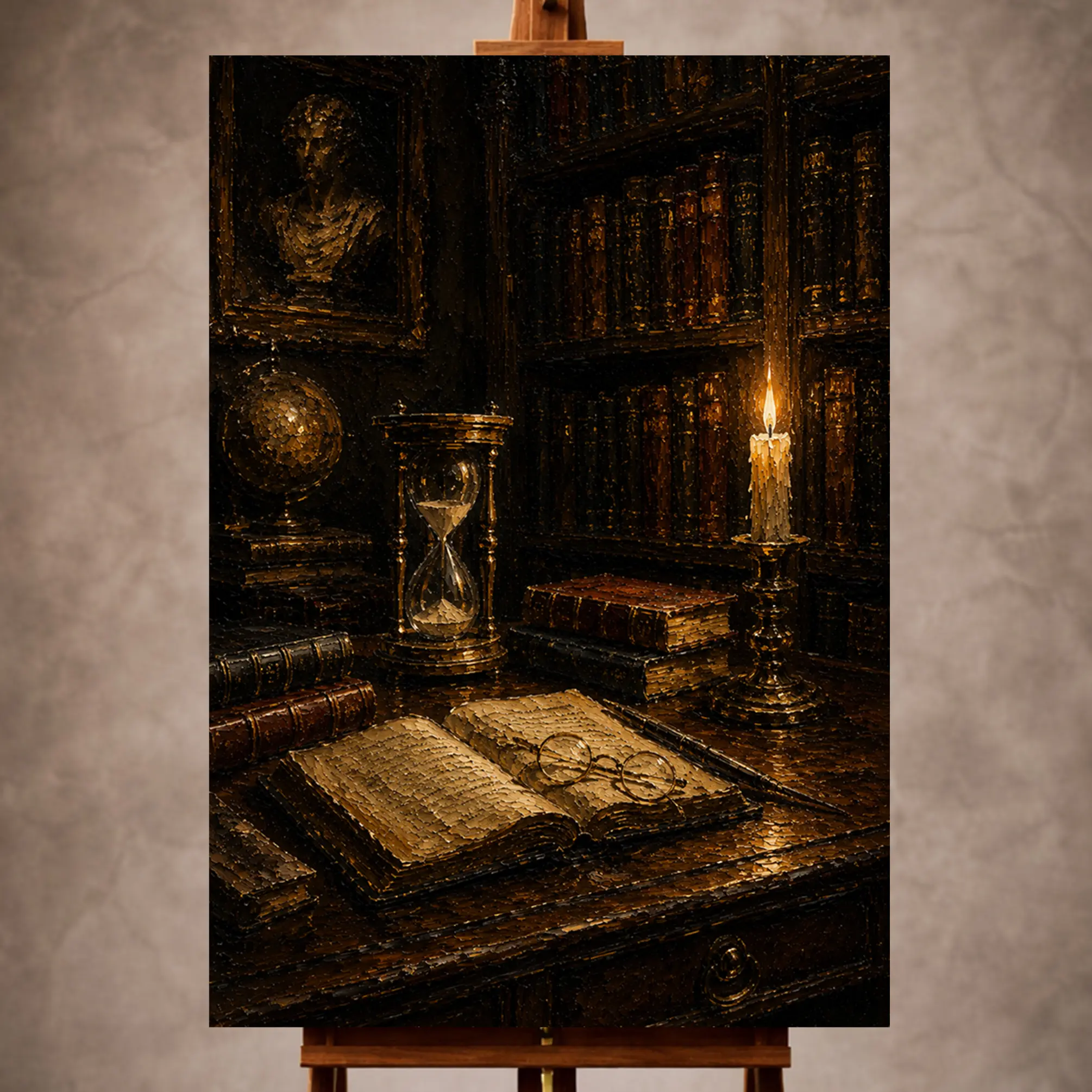 curatora-20260720-60aa2e035f4c4d07 Candlelit Writing Table Dark Academia Office Art Canvas Print - Image 1